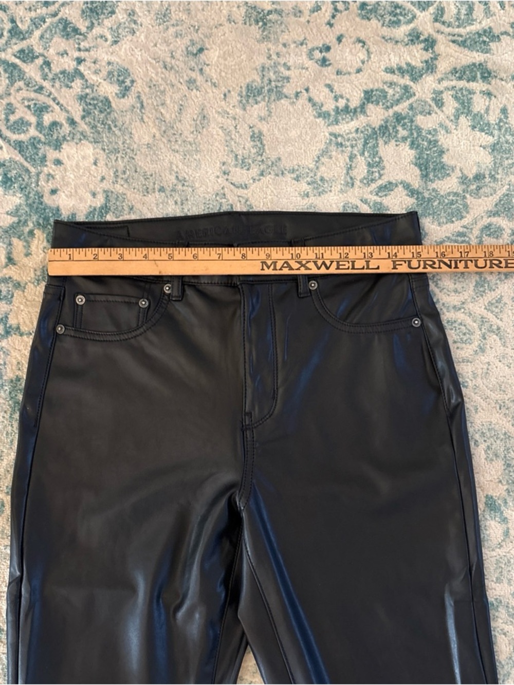 American Eagle Black Faux Leather Flare leg Rocker Party Concert - Picture 2 of 12